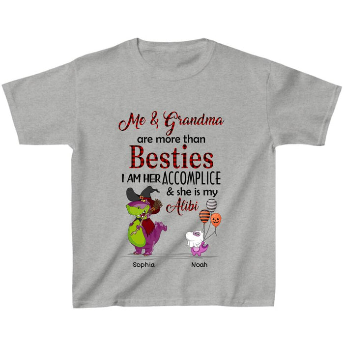 Custom Personalized Grandma & Grandkid Dinosaur T-shirt - Halloween Gift For Grandkids - Me & Grandma Are More Than Besties