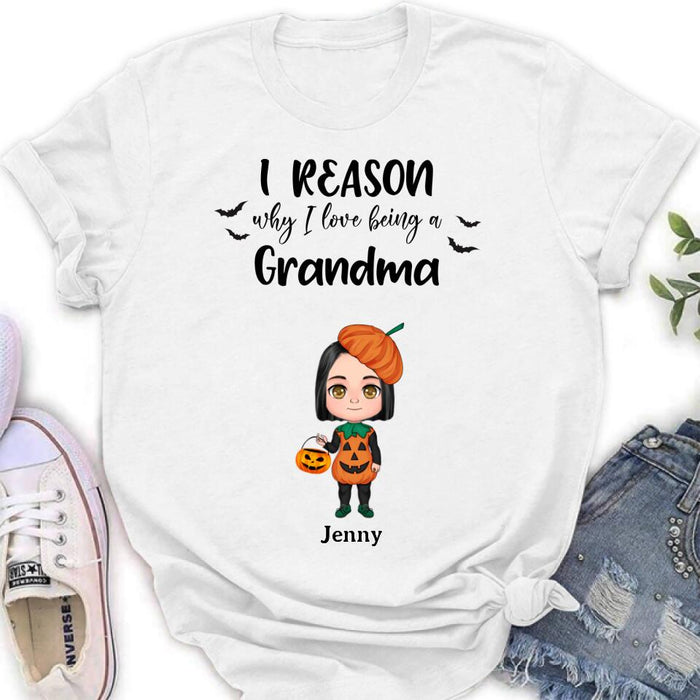 Custom Personalized Halloween Kids Shirt - Upto 10 Kids - Halloween Gift Idea For Grandma/Granpa - Reason Why I Love Being A Grandma