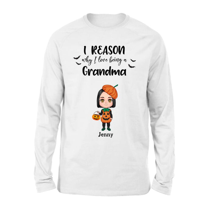 Custom Personalized Halloween Kids Shirt - Upto 10 Kids - Halloween Gift Idea For Grandma/Granpa - Reason Why I Love Being A Grandma