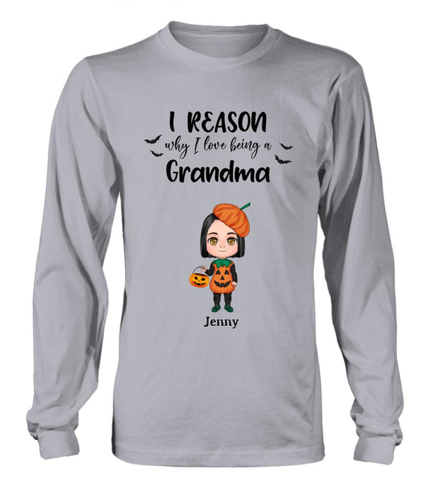 Custom Personalized Halloween Kids Shirt - Upto 10 Kids - Halloween Gift Idea For Grandma/Granpa - Reason Why I Love Being A Grandma