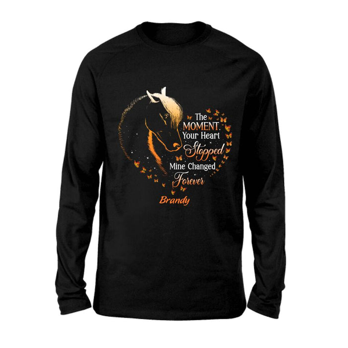 Custom Personalized Memorial Horse Shirt/ Hoodie - Memorial Gift For Loss Of Horse - The Moment Your Heart Stopped Mine Changed Forever