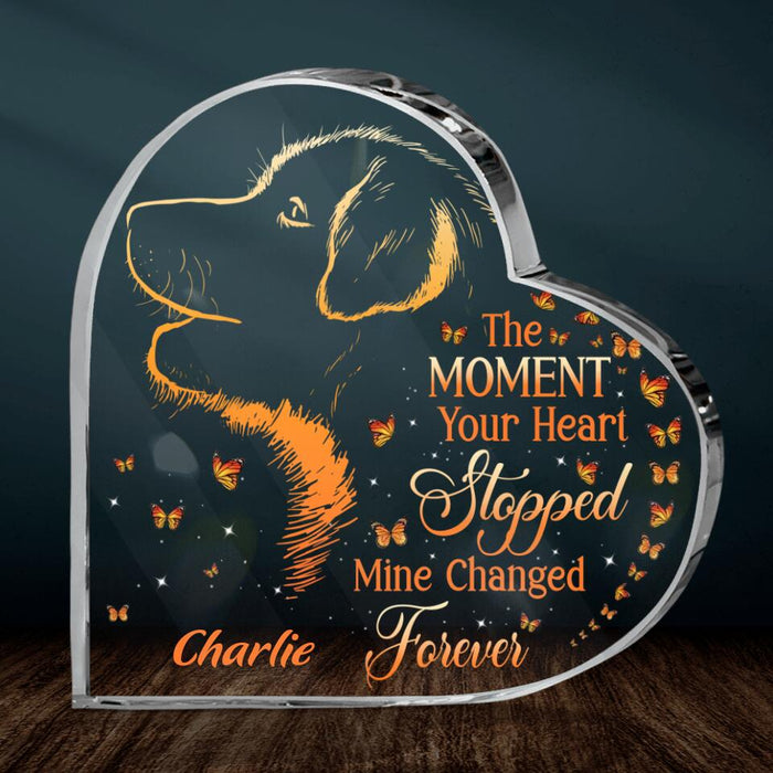 Custom Personalized Memorial Crystal Heart - Custom Dog's Name - Gift Idea For Dog Owners - The Moment Your Heart Stopped, Mine Changed Forever