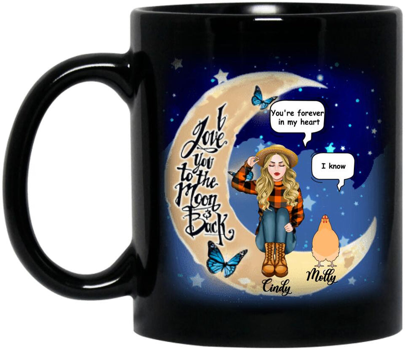Custom Personalized I Love You To The Moon & Back Chicken Lover Coffee Mug - Upto 5 Chickens
