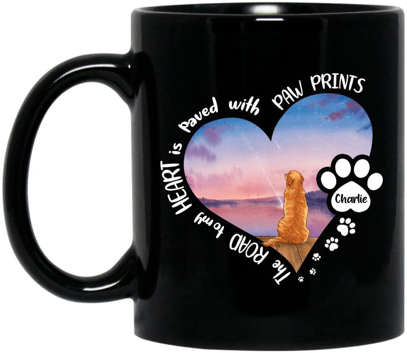 Custom Personalized Dog Coffee Mug - Upto 4 Dogs - Gift Idea For Dog Lover - The Road To My Heart Is Paved With Paw Prints