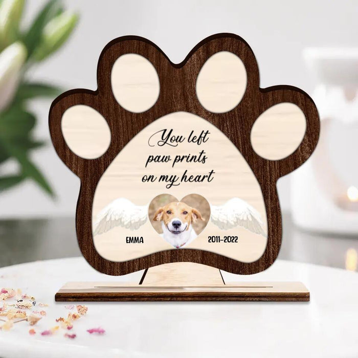 Custom Dog Photo Wooden Plaque - Memorial Gift Idea For Dog Owner - You Left Paw Prints On My Heart