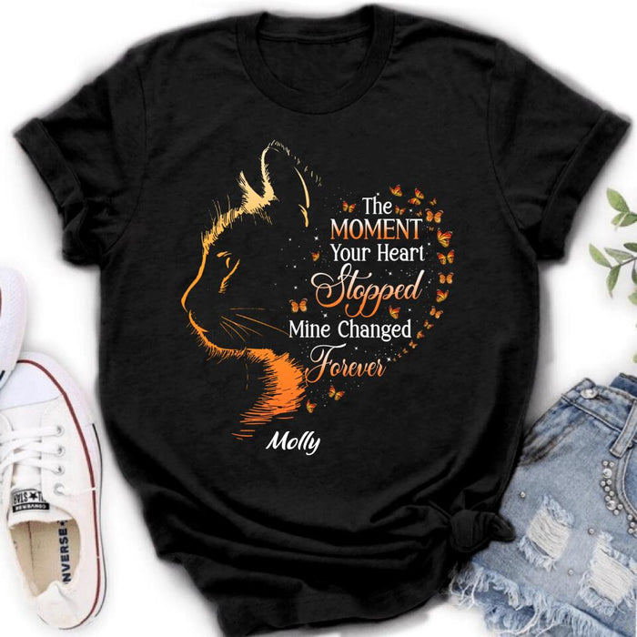 Personalized Memorial Cat Shirt/ Hoodie - Memorial Gift For Loss Of Cat - The Moment Your Heart Stopped Mine Changed Forever