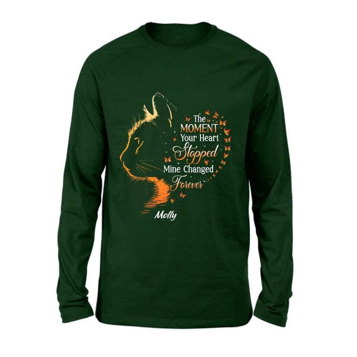 Personalized Memorial Cat Shirt/ Hoodie - Memorial Gift For Loss Of Cat - The Moment Your Heart Stopped Mine Changed Forever