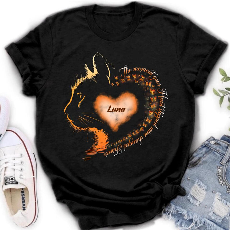 Custom Personalized Memorial Cat Shirt/ Hoodie - Memorial Gift For Loss Of Cat - The Moment Your Heart Stopped Mine Changed Forever