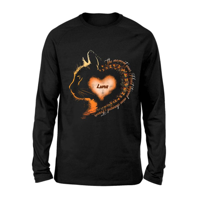 Custom Personalized Memorial Cat Shirt/ Hoodie - Memorial Gift For Loss Of Cat - The Moment Your Heart Stopped Mine Changed Forever