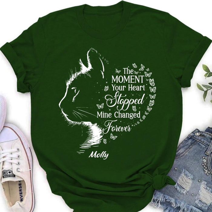 Personalized Memorial Cat T-Shirt/ Long Sleeve/ Sweater/Hoodie - Memorial Gift For Loss Of Cat - The Moment Your Heart Stopped Mine Changed Forever