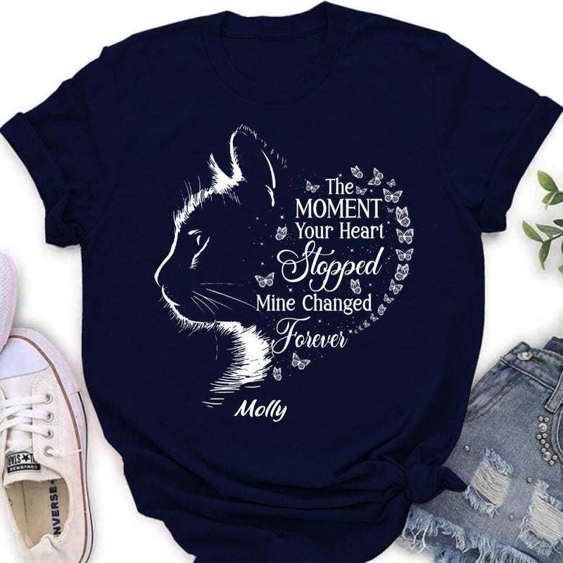 Personalized Memorial Cat T-Shirt/ Long Sleeve/ Sweater/Hoodie - Memorial Gift For Loss Of Cat - The Moment Your Heart Stopped Mine Changed Forever