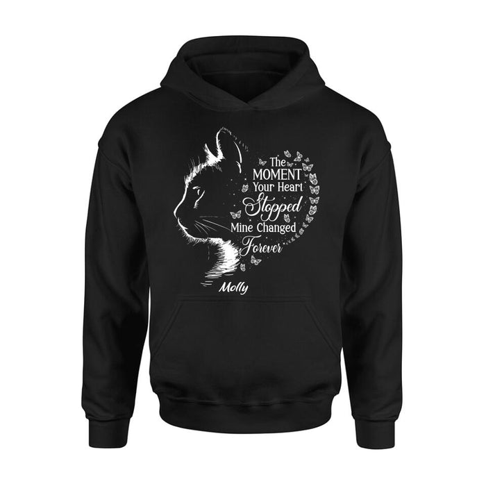 Personalized Memorial Cat T-Shirt/ Long Sleeve/ Sweater/Hoodie - Memorial Gift For Loss Of Cat - The Moment Your Heart Stopped Mine Changed Forever