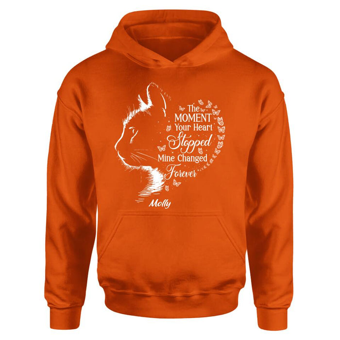 Personalized Memorial Cat T-Shirt/ Long Sleeve/ Sweater/Hoodie - Memorial Gift For Loss Of Cat - The Moment Your Heart Stopped Mine Changed Forever