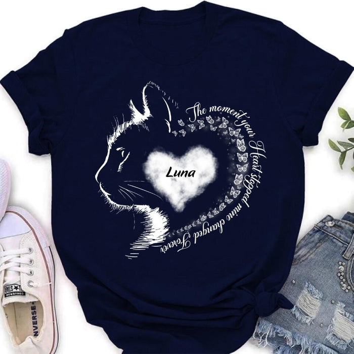 Custom Personalized Memorial Cat T-Shirt/ Long Sleeve/ Sweater/Hoodie - Memorial Gift For Loss Of Cat - The Moment Your Heart Stopped Mine Changed Forever