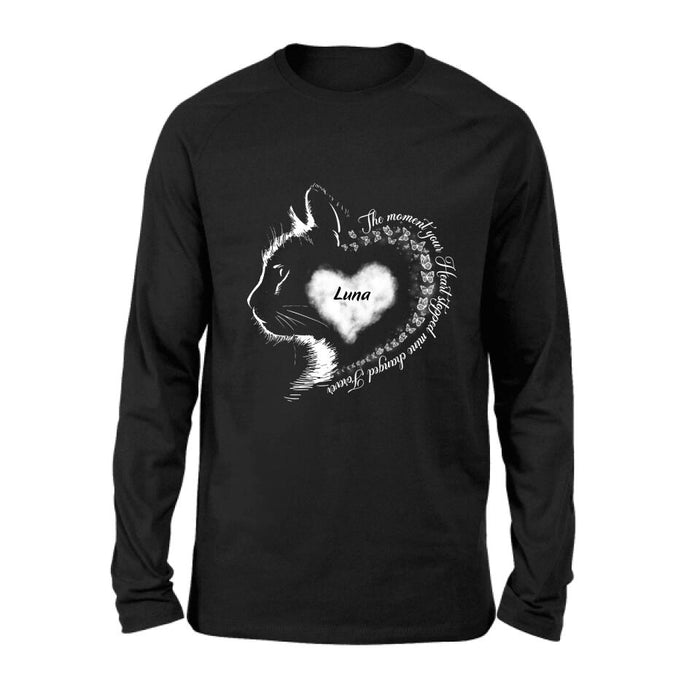 Custom Personalized Memorial Cat T-Shirt/ Long Sleeve/ Sweater/Hoodie - Memorial Gift For Loss Of Cat - The Moment Your Heart Stopped Mine Changed Forever