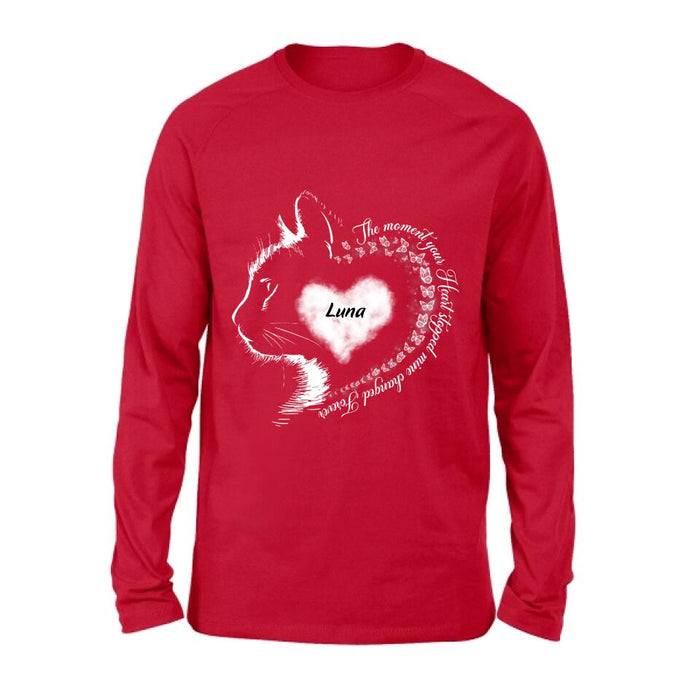 Custom Personalized Memorial Cat T-Shirt/ Long Sleeve/ Sweater/Hoodie - Memorial Gift For Loss Of Cat - The Moment Your Heart Stopped Mine Changed Forever