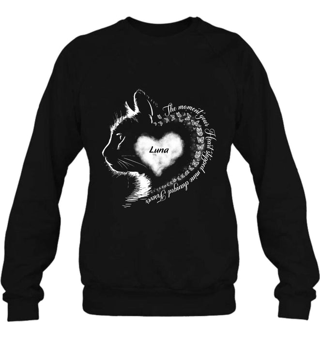 Custom Personalized Memorial Cat T-Shirt/ Long Sleeve/ Sweater/Hoodie - Memorial Gift For Loss Of Cat - The Moment Your Heart Stopped Mine Changed Forever