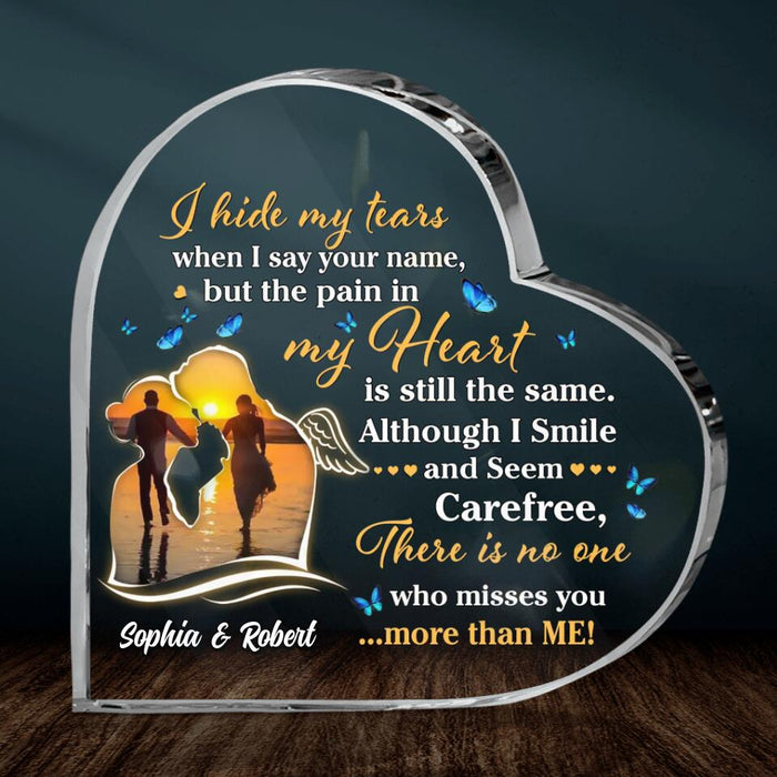 Custom Personalized Memorial Crystal Heart - Memorial Gift Idea For Couple - There Is No One Who Misses You More Than Me