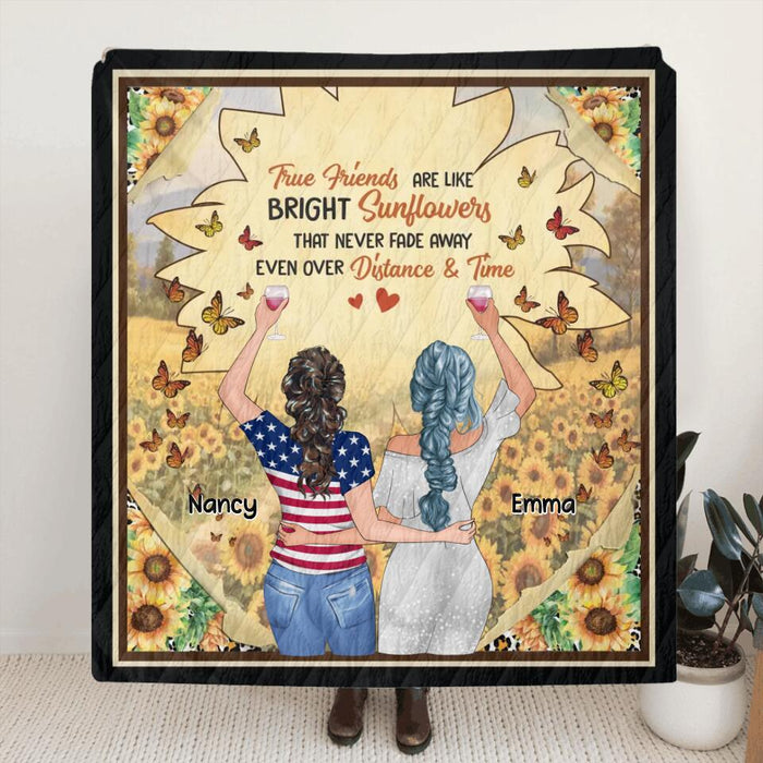 Custom Personalized Best Friend Single Layer Fleece/ Quilt - Gift Idea For Friend/ Birthday - True Friends Are Like Bright Sunflowers