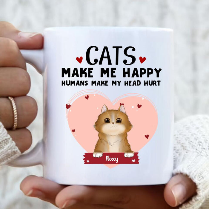 Custom Personalized Cat Coffee Mug - Upto 9 Cats - Gift Idea For Cat Lover - Cats Make Me Happy Humans Make My Head Hurt