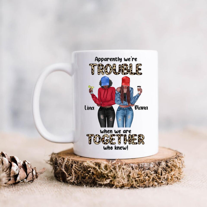 Custom Personalized Leopard We're Trouble Besties Coffee Mug - Gift Idea For Best Friend - We're Trouble When We Are Together