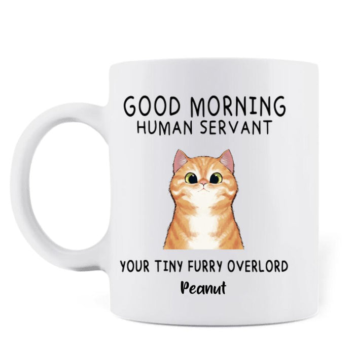 Custom Personalized Human Servant Cat Coffee Mug - Upto 6 Cats/Dogs - Best Gift For Cat Lover - Now Put The Coffee Down And Come Feed Us