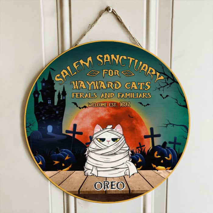 Custom Personalized Wayward Cats Wooden Sign - Up to 5 Cats - Gift Idea For Cat Lover - Salem Sanctuary For Wayward Cats Ferals And Familiars