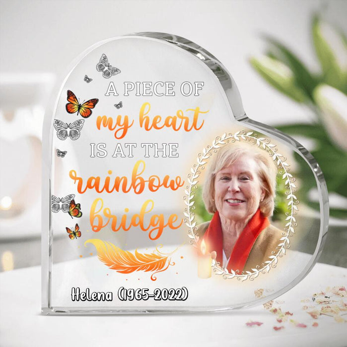 Custom Personalized Mom Photo Crystal Heart - Memorial Gift Idea - A Piece Of My Heart Is At The Rainbow Bridge