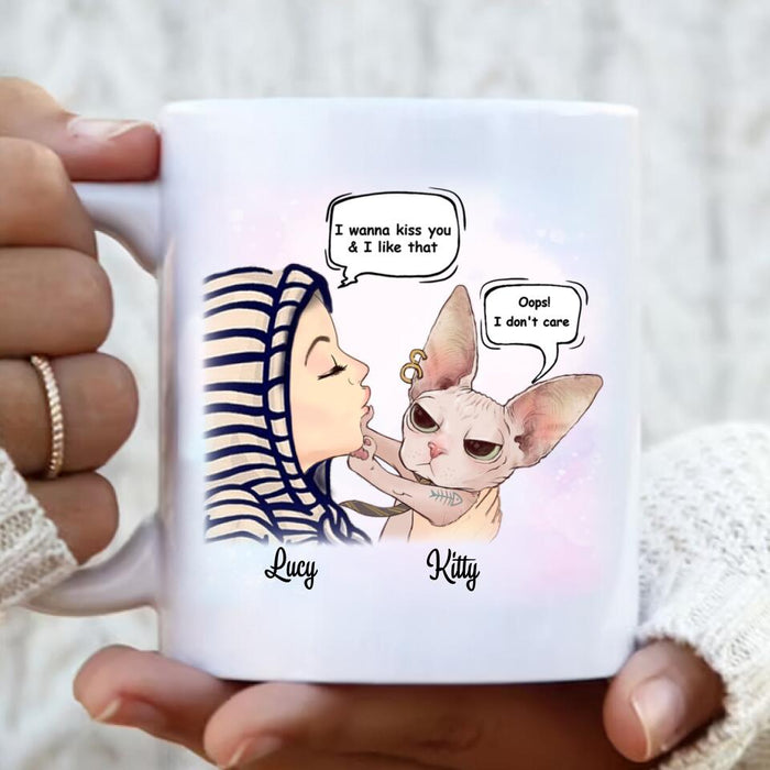 Custom Personalized Cat Coffee Mug - Best Gift For Cat Mom - I wanna kiss you & I like that conversation - Q50G8S
