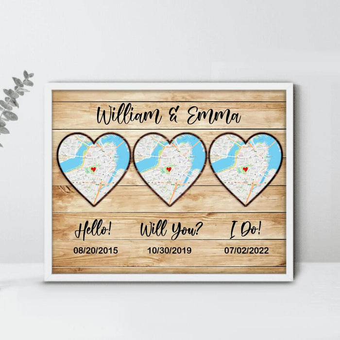 Custom Personalized Map Anniversary Poster - Anniversary Gift Idea For Couple - Hello, Will You, I Do