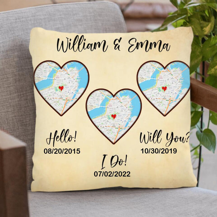 Custom Personalized Map Anniversary Pillow Cover - Anniversary Gift Idea For Couple - Hello, Will You, I Do