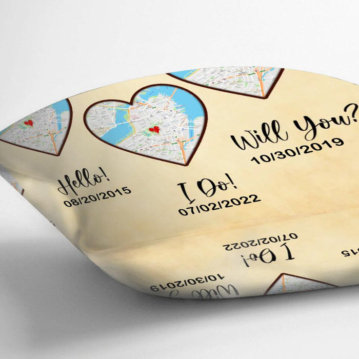 Custom Personalized Map Anniversary Pillow Cover - Anniversary Gift Idea For Couple - Hello, Will You, I Do