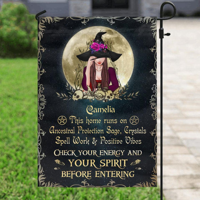 Custom Personalized Witch Flag Sign - Gifts Idea For Halloween - This Home Runs On Ancestral Protection Sage