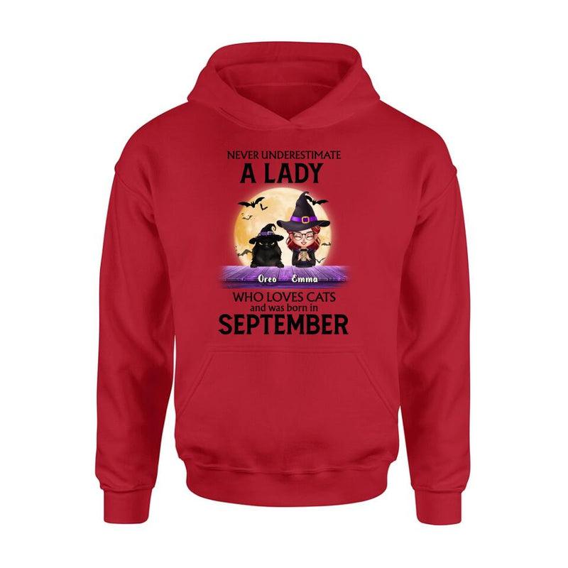 Personalized Cat Lady Shirt - Up to 6 Cats - Gift Idea For Halloween/Cat Lovers - Never Underestimate A Lady Who Loves Cats And Was Born In September