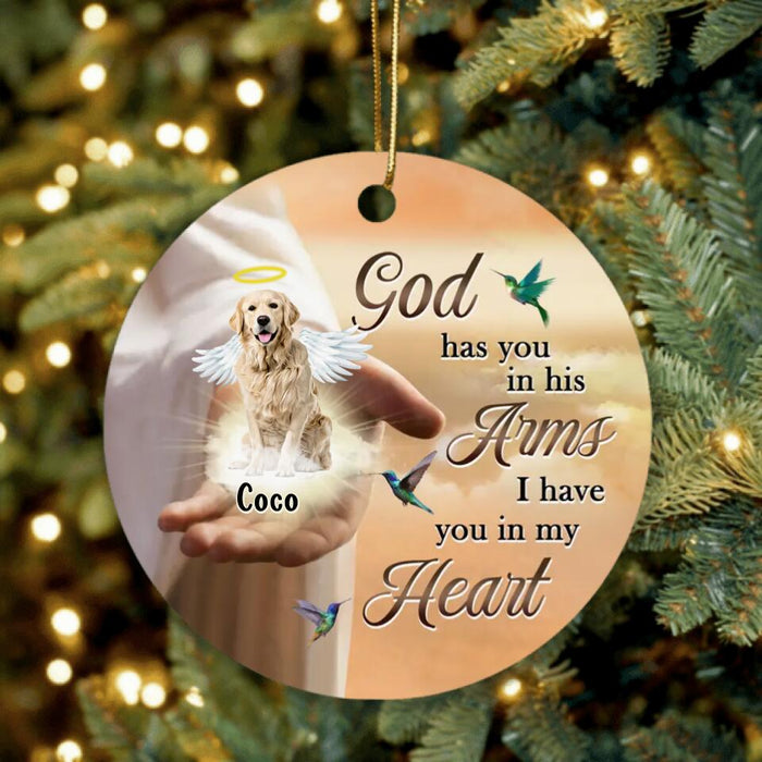 Custom Personalized Memorial Dog Ornament - Memorial Gift Idea For Dog Lovers/Christmas - God Has You In His Arms I Have You In My Heart