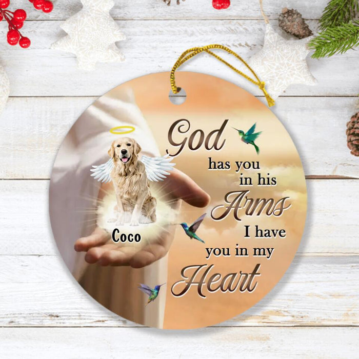 Custom Personalized Memorial Dog Ornament - Memorial Gift Idea For Dog Lovers/Christmas - God Has You In His Arms I Have You In My Heart