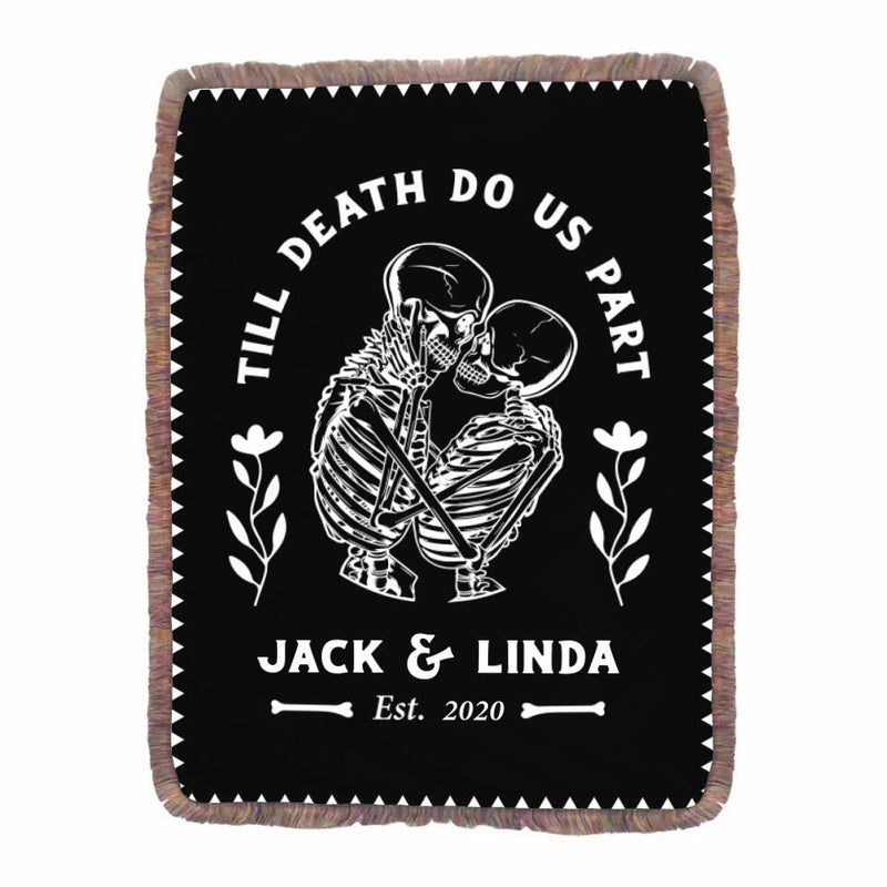 Custom Personalized Halloween Fringe Blanket - Gift Idea For Couple - Till Death Do Us Part