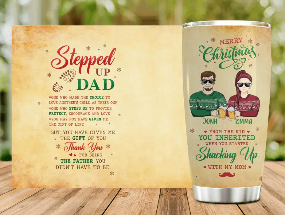 Custom Personalized Stepped Up Dad Tumbler - Christmas Gift Idea For Bonus Dad - Mery Christmas