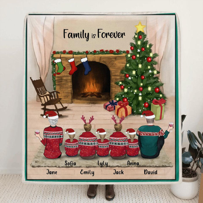 Custom Personalized Family Christmas Quilt/Fleece Blanket - Gift For The Whole Family - Couple/Parents With Up To 5 Kids/ 5 Pets - Family Is Forever