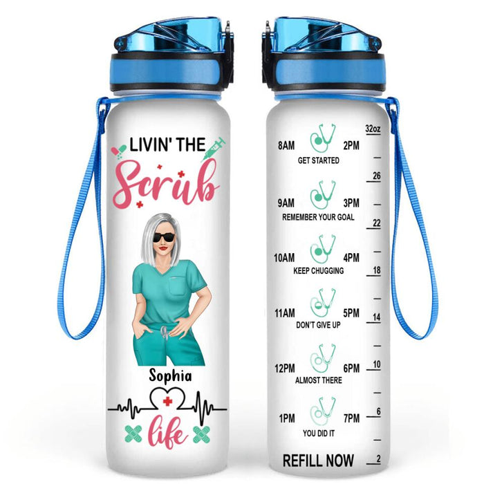 Custom Personalized Nurse Water Tracker Bottle - Gift Idea For Nurse - Livin' The Scrub Life