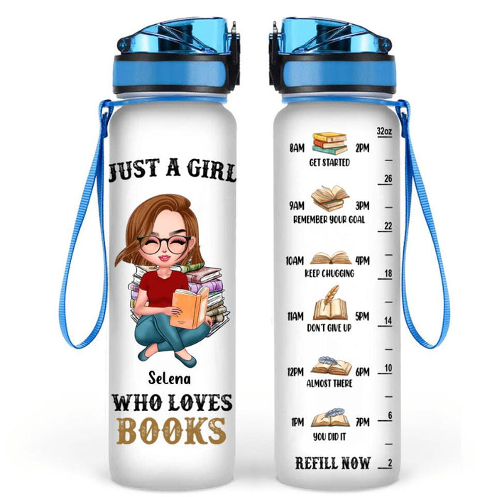 Custom Personalized Reading Girl Water Tracker Bottle - Gift Idea for Book Lover - Just A Girl Who Loves Books