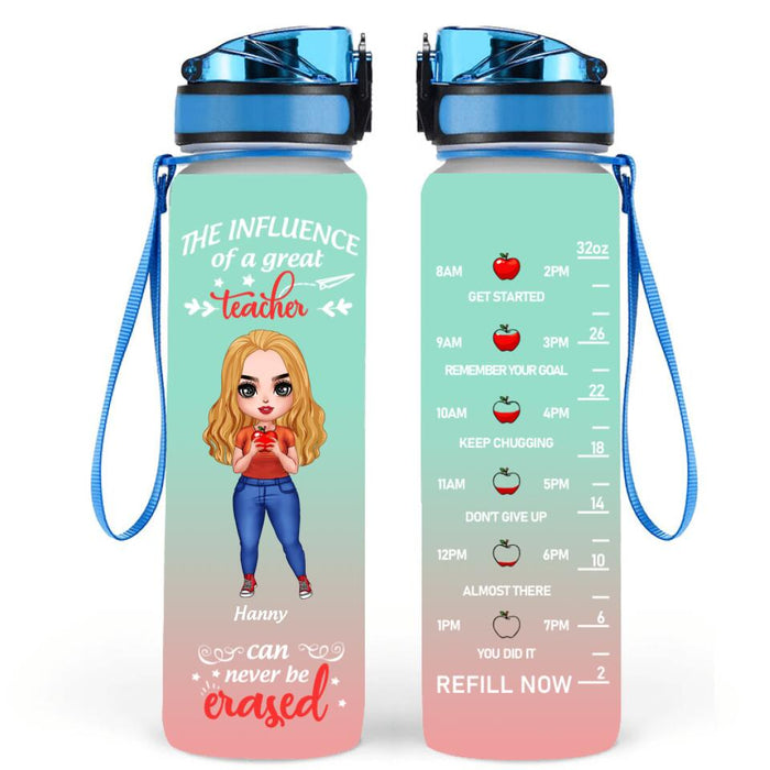Custom Personalized Teacher Water Tracker Bottle - Best Gift For Teacher - The Influence Of A Great Teacher Can Never Be Erased