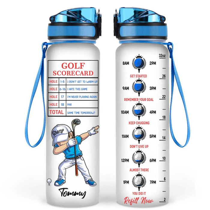 Custom Personalized Golf Water Tracker Bottle - Gift Idea For Golf Lover/ Father's Day Gift - Golf Scorecard