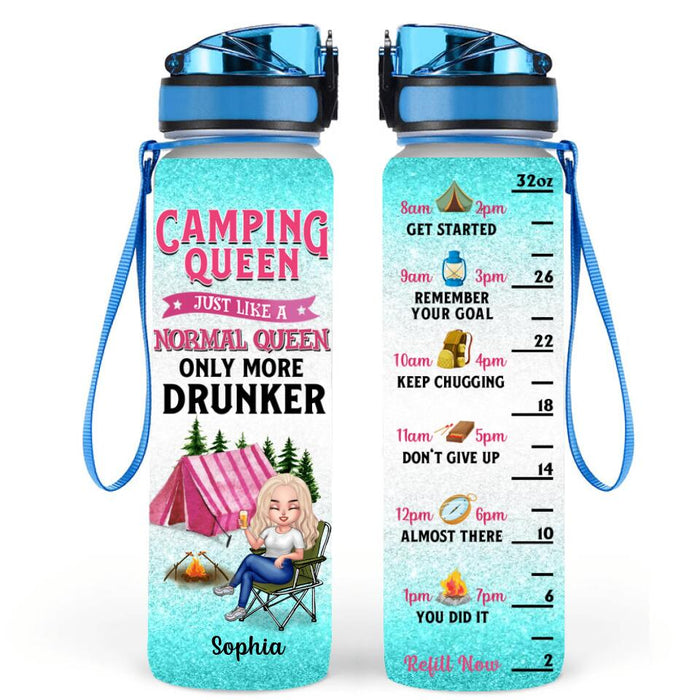 Custom Personalized Camping Queen Water Tracker Bottle - Gift Idea For Camping Lovers - Camping Queen Just Like A Normal Queen Only More Drunker