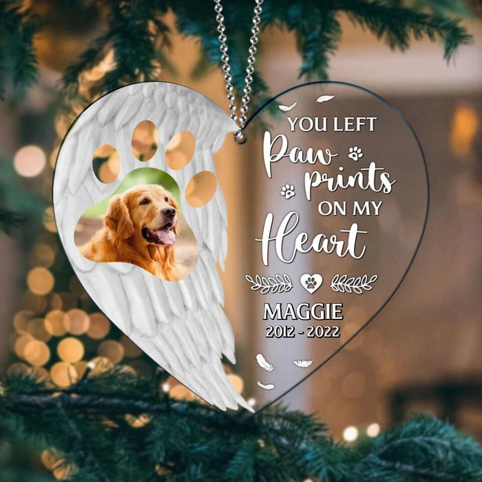 Custom Dog Photo Heart Acrylic Ornament - Gift Idea For Dog Lover - You Left Paw Prints On My Heart