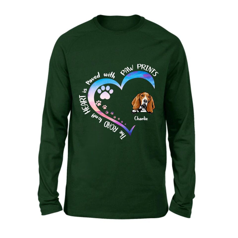 Personalized Dog Shirt/Pullover Hoodie - Up to 3 Dogs - Gift Idea For Dog Lover - The Road To My Heart Is Paved With Paw Prints