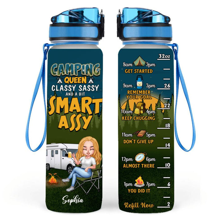 Custom Personalized Camping Queen Water Tracker Bottle - Gift Idea For Camping Lover - Camping Queen Classy Sassy And A Bit Smart Assy