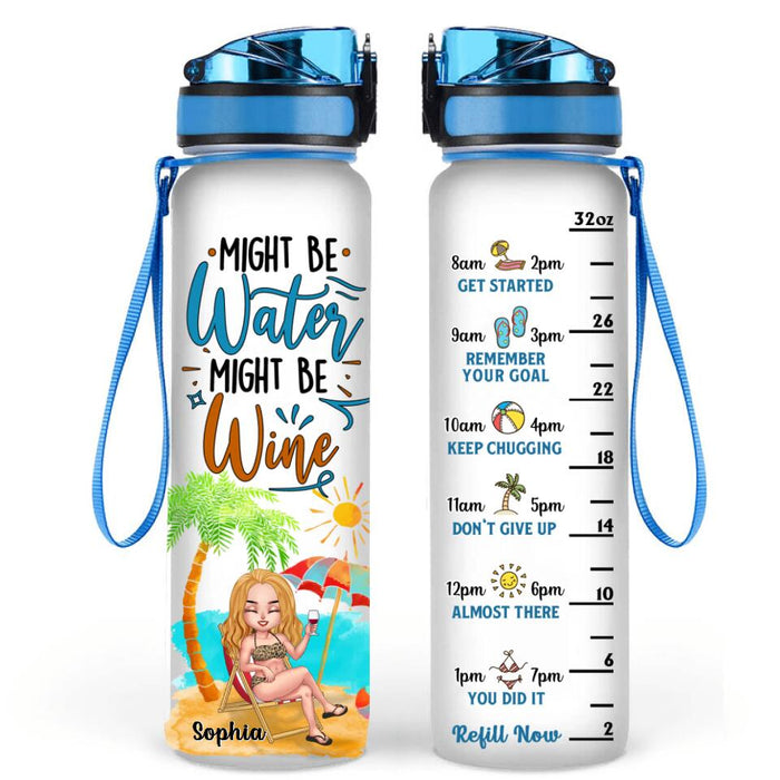 Custom Personalized Bikini Girl Water Tracker Bottle - Gift Idea For Friends - Might Be Water Might Be Wine