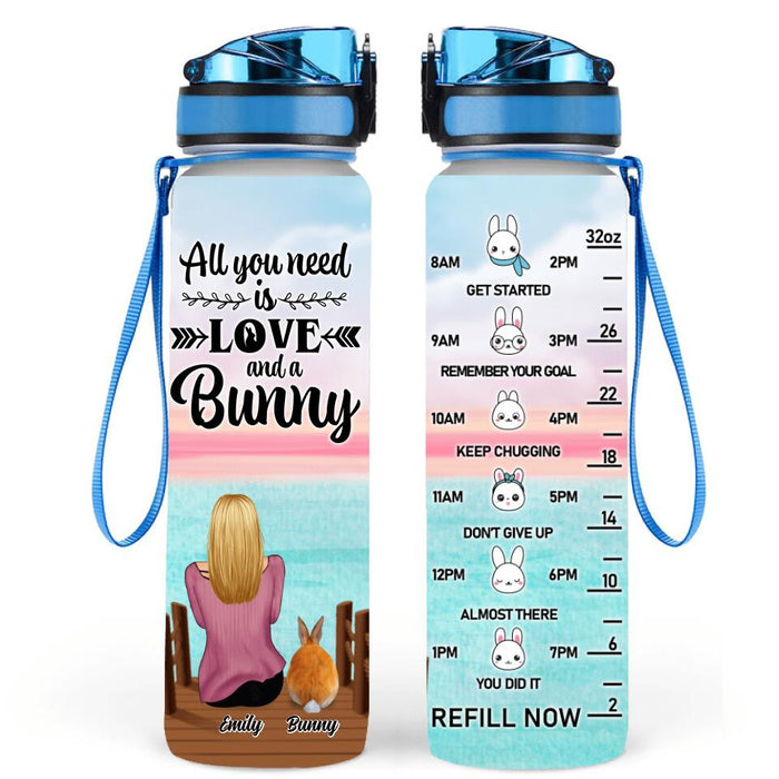 Custom Personalized Bunny Mom Water Tracker Bottle - Gifts For Rabbit Lovers With Up to 5 Rabbits - All You Need Is Love And A Bunny