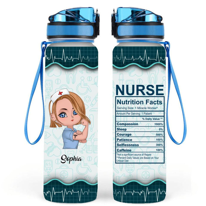 Custom Personalized Nurse Water Tracker Bottle - Gift Idea For Nurse - Nurse Nutrition Facts